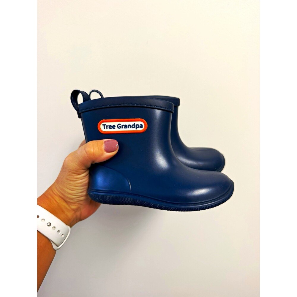 Tree Grandpa Kids Blue Rubber Pull-On Ankle Rain Boots Round Toe Size 14